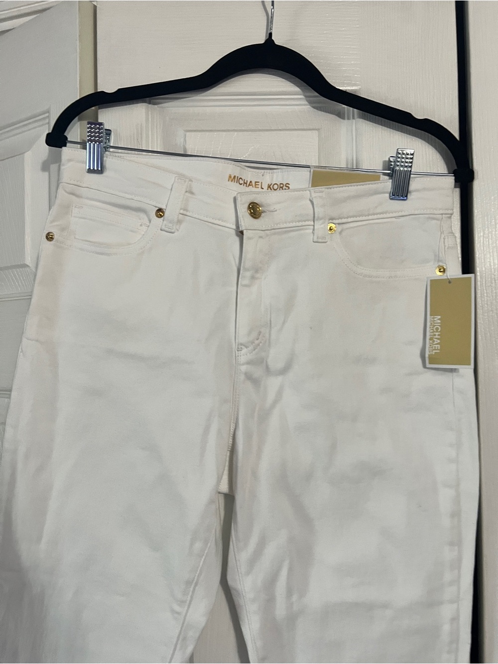 Michael Kors White Cropped Women's Jeans with Gold Hardware - Picture 3 of 10